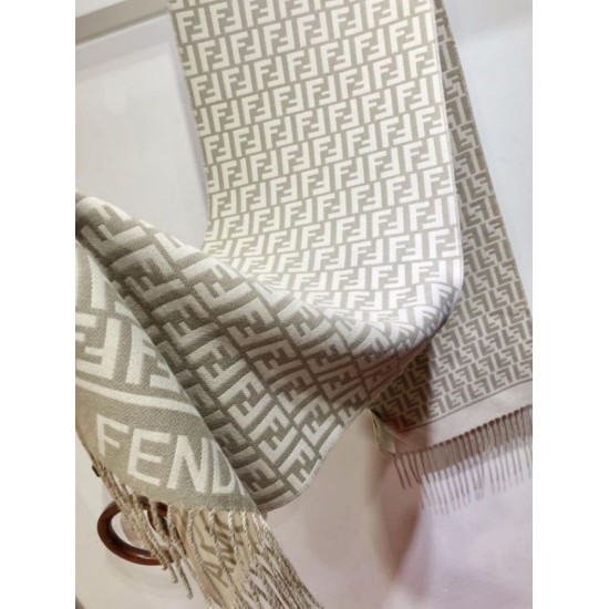 Premio Replica Sciarpa Fendi FF in misto lana e cashmere grigio tortora 32 x 200 Imitazione Outlet