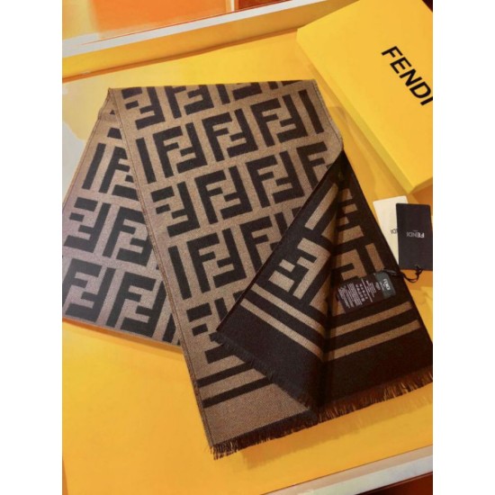 Premio Replica Sciarpa in misto lana con intarsio logo FF Fendi marrone 42 x 180 Imitazione Outlet