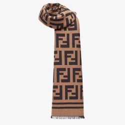 Premio Replica Sciarpa in misto lana con intarsio logo FF Fendi marrone 42 x 180 Imitazione Outlet