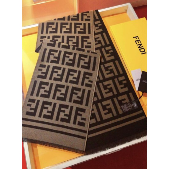 Premio Replica Sciarpa in misto lana con intarsio logo FF Fendi marrone 42 x 180 Imitazione Outlet