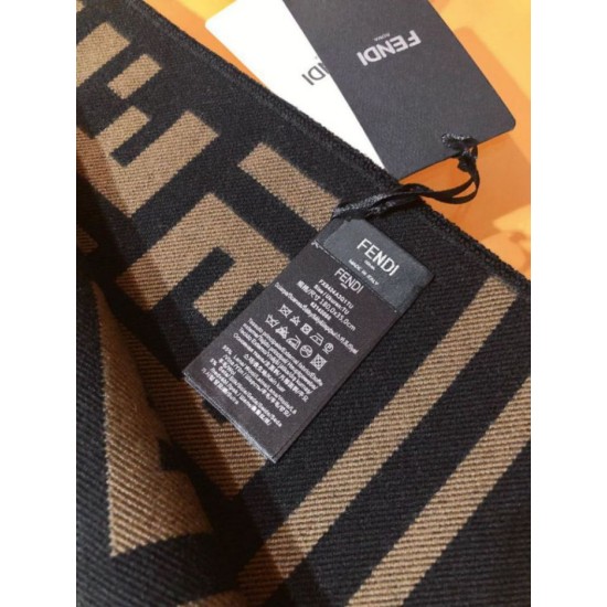 Premio Replica Sciarpa in misto lana con intarsio logo FF Fendi marrone 42 x 180 Imitazione Outlet