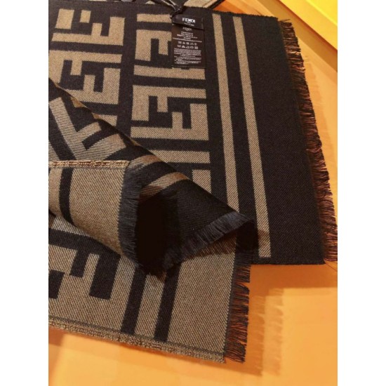 Premio Replica Sciarpa in misto lana con intarsio logo FF Fendi marrone 42 x 180 Imitazione Outlet