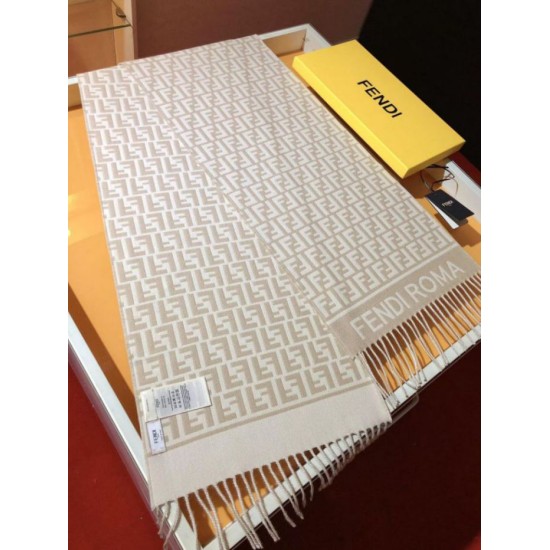 Premio Replica Sciarpa Fendi FF in misto lana e cashmere Beige 32 x 200 Imitazione Outlet
