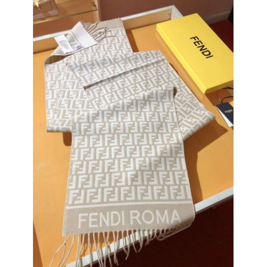 Premio Replica Sciarpa Fendi FF in misto lana e cashmere Beige 32 x 200 Imitazione Outlet