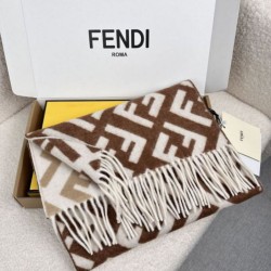 Premio Replica Sciarpa Fendi FF misto cashmere e lana marrone 35 x 180 Imitazione Outlet