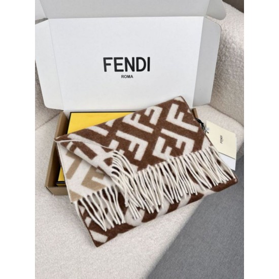 Premio Replica Sciarpa Fendi FF misto cashmere e lana marrone 35 x 180 Imitazione Outlet