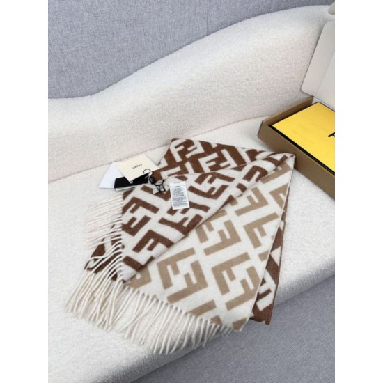 Premio Replica Sciarpa Fendi FF misto cashmere e lana marrone 35 x 180 Imitazione Outlet