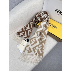 Premio Replica Sciarpa Fendi FF misto cashmere e lana marrone 35 x 180 Imitazione Outlet