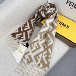 Premio Replica Sciarpa Fendi FF misto cashmere e lana marrone 35 x 180 Imitazione Outlet