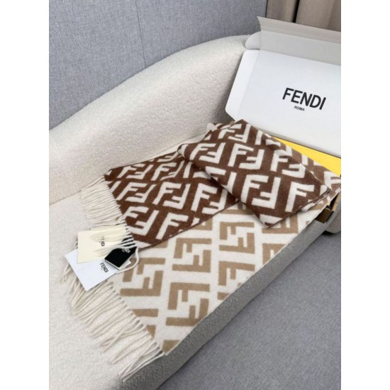 Premio Replica Sciarpa Fendi FF misto cashmere e lana marrone 35 x 180 Imitazione Outlet