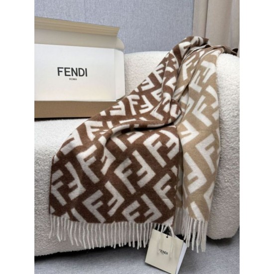 Premio Replica Sciarpa Fendi FF misto cashmere e lana marrone 35 x 180 Imitazione Outlet