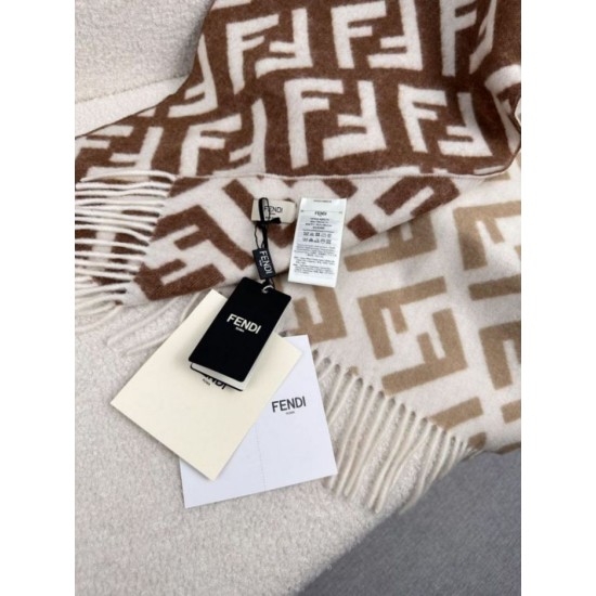 Premio Replica Sciarpa Fendi FF misto cashmere e lana marrone 35 x 180 Imitazione Outlet