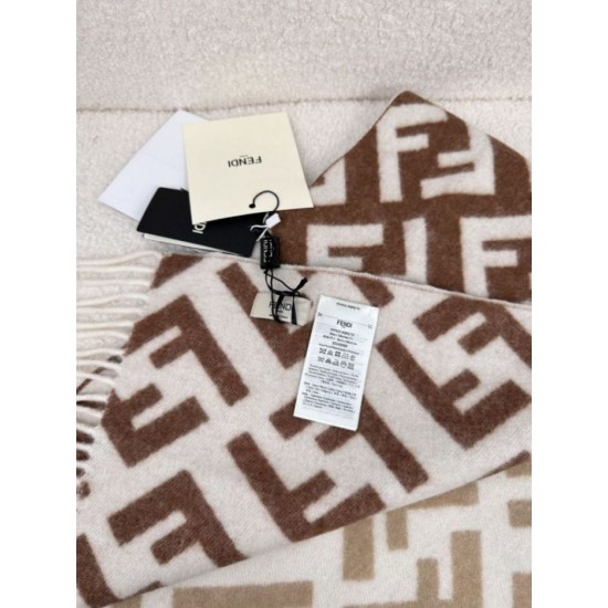 Premio Replica Sciarpa Fendi FF misto cashmere e lana marrone 35 x 180 Imitazione Outlet