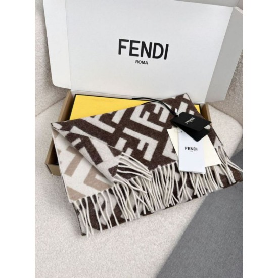 Premio Replica Sciarpa Fendi FF misto cashmere e lana grigio tortora 35 x 180 Imitazione Outlet