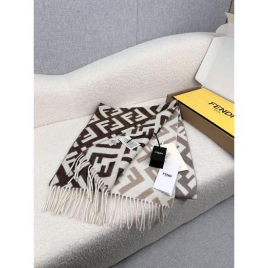 Premio Replica Sciarpa Fendi FF misto cashmere e lana grigio tortora 35 x 180 Imitazione Outlet