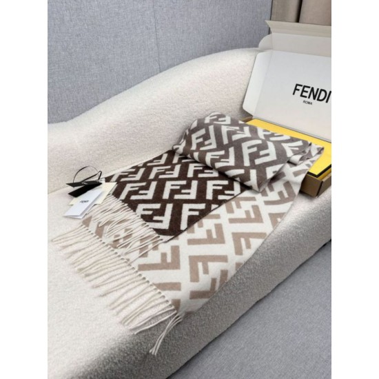 Premio Replica Sciarpa Fendi FF misto cashmere e lana grigio tortora 35 x 180 Imitazione Outlet