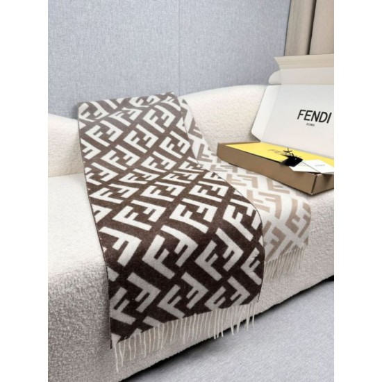 Premio Replica Sciarpa Fendi FF misto cashmere e lana grigio tortora 35 x 180 Imitazione Outlet