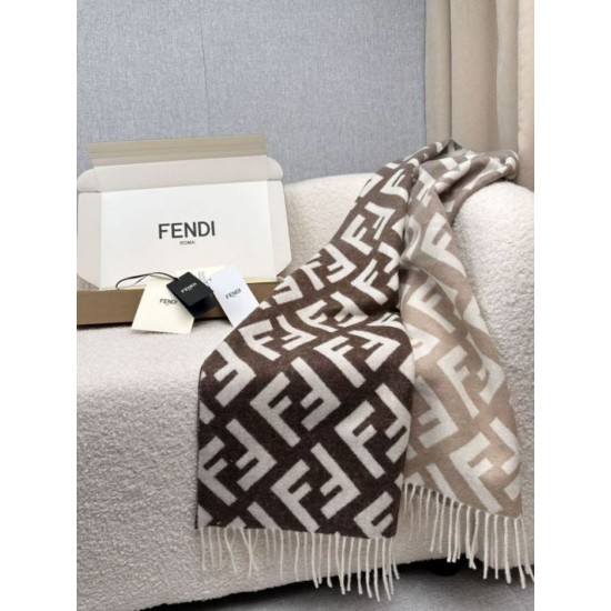 Premio Replica Sciarpa Fendi FF misto cashmere e lana grigio tortora 35 x 180 Imitazione Outlet