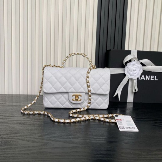 Replica Borsa a tracolla Chanel piccola con catena e manico superiore AS5702 Bianco Imitazioni perfette Outlet