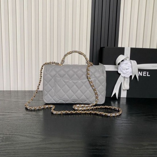 Replica Borsa a tracolla Chanel piccola con catena e manico superiore AS5702 Grigia Imitazioni perfette Outlet