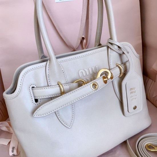 Replica Borse tote Miu Miu Adventure nappa 5BA292 Bianca Imitazioni perfette Outlet