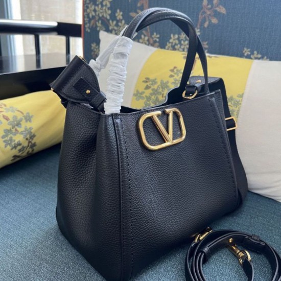 Replica Borsa a mano media Valentino Garavani Alltime vitello granato Nero Imitazioni perfette Outlet