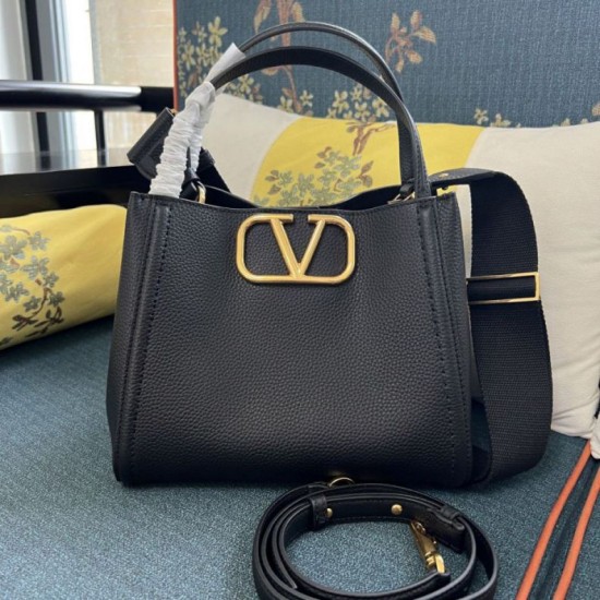 Replica Borsa a mano media Valentino Garavani Alltime vitello granato Nero Imitazioni perfette Outlet