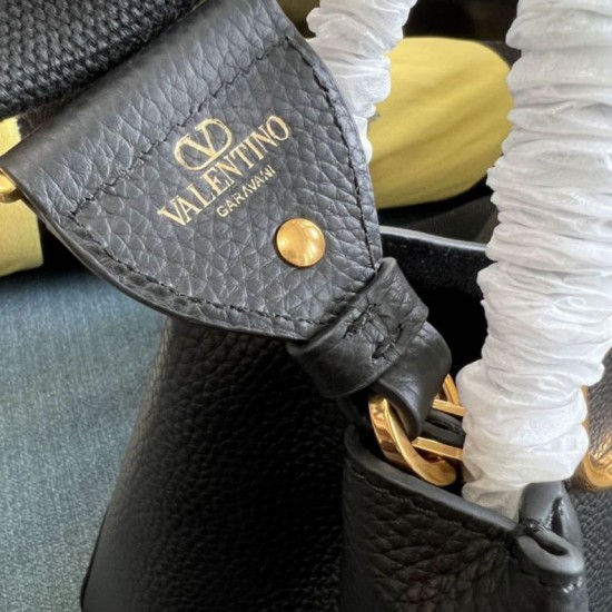 Replica Borsa a mano media Valentino Garavani Alltime vitello granato Nero Imitazioni perfette Outlet