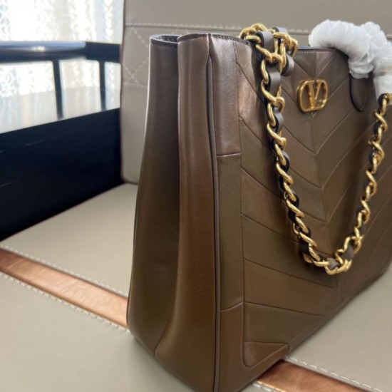 Replica Borsa shopping piccola/media Valentino Garavani Laseine Marrone Imitazioni perfette Outlet