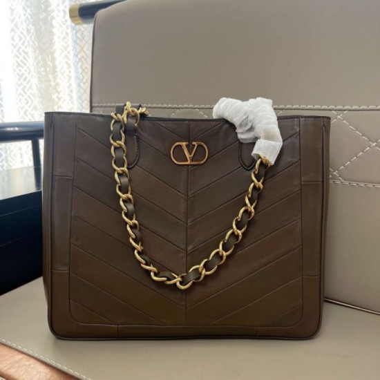 Replica Borsa shopping piccola/media Valentino Garavani Laseine Marrone Imitazioni perfette Outlet