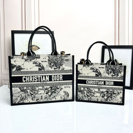 Replica Borsa tote Dior piccola/media Oblique ricamata con stampa animalier bianca Imitazioni perfette Outlet