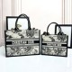Replica Borsa tote Dior piccola/media Oblique ricamata con stampa animalier bianca Imitazioni perfette Outlet
