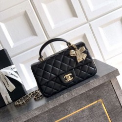 Replica Borsa Chanel Mini Classic Flap Bow 25K con manico superiore AS2431 Nero Imitazioni perfette Outlet