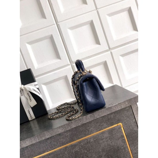 Replica Borsa Chanel Mini Classic Flap Bow 25K con manico superiore AS2431 Blu Imitazioni perfette Outlet