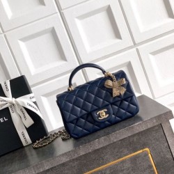 Replica Borsa Chanel Mini Classic Flap Bow 25K con manico superiore AS2431 Blu Imitazioni perfette Outlet