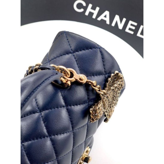 Replica Borsa Chanel Mini Classic Flap Bow 25K con manico superiore AS2431 Blu Imitazioni perfette Outlet