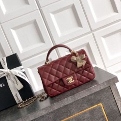 Replica Borsa Chanel Mini Classic Flap Bow 25K con manico superiore AS2431 Borgogna Imitazioni perfette Outlet