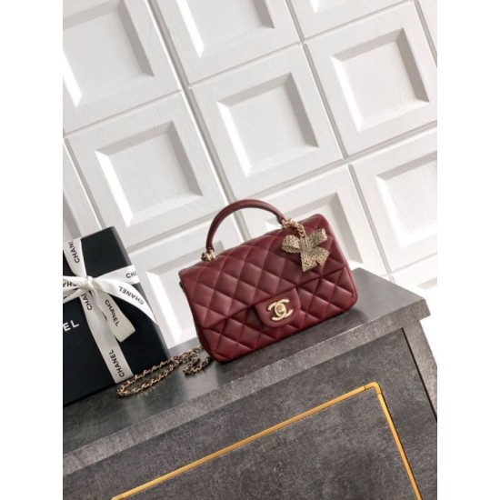 Replica Borsa Chanel Mini Classic Flap Bow 25K con manico superiore AS2431 Borgogna Imitazioni perfette Outlet