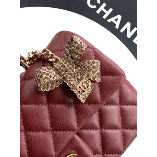 Replica Borsa Chanel Mini Classic Flap Bow 25K con manico superiore AS2431 Borgogna Imitazioni perfette Outlet