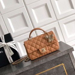 Replica Borsa Chanel Mini Classic Flap Bow 25K con manico superiore AS2431 caramello Imitazioni perfette Outlet