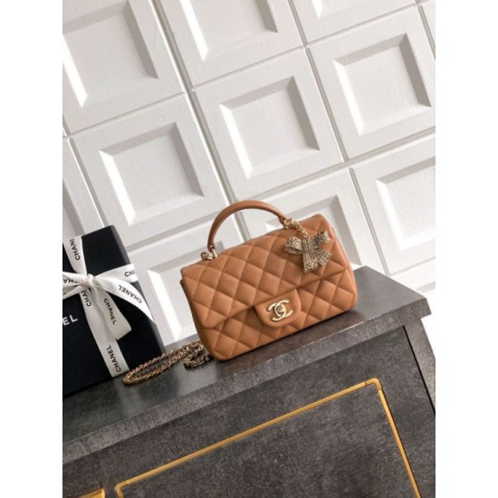 Replica Borsa Chanel Mini Classic Flap Bow 25K con manico superiore AS2431 caramello Imitazioni perfette Outlet