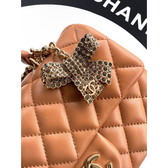 Replica Borsa Chanel Mini Classic Flap Bow 25K con manico superiore AS2431 caramello Imitazioni perfette Outlet