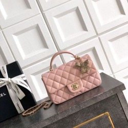 Replica Borsa Chanel Mini Classic Flap Bow 25K con manico superiore AS2431 Rosa Imitazioni perfette Outlet