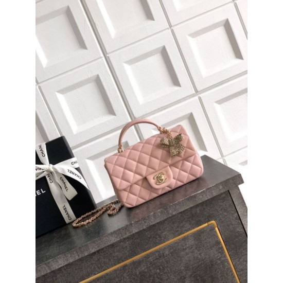 Replica Borsa Chanel Mini Classic Flap Bow 25K con manico superiore AS2431 Rosa Imitazioni perfette Outlet