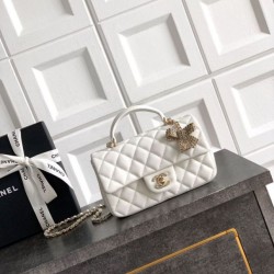 Replica Borsa Chanel Mini Classic Flap Bow 25K con manico superiore AS2431 bianca Imitazioni perfette Outlet