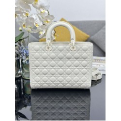 Replica Borsa a mano Dior Lady Dior grande opaca Cannage con patta bianca Imitazioni perfette Outlet