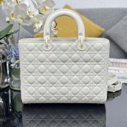 Replica Borsa a mano Dior Lady Dior grande opaca Cannage con patta bianca Imitazioni perfette Outlet