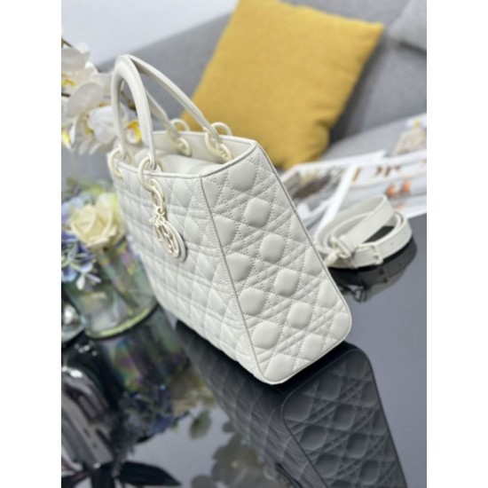 Replica Borsa a mano Dior Lady Dior grande opaca Cannage con patta bianca Imitazioni perfette Outlet