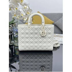 Replica Borsa a mano Dior Lady Dior grande opaca Cannage con patta bianca Imitazioni perfette Outlet