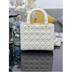 Replica Borsa a mano Dior Lady Dior Media opaca Cannage con patta bianca Imitazioni perfette Outlet